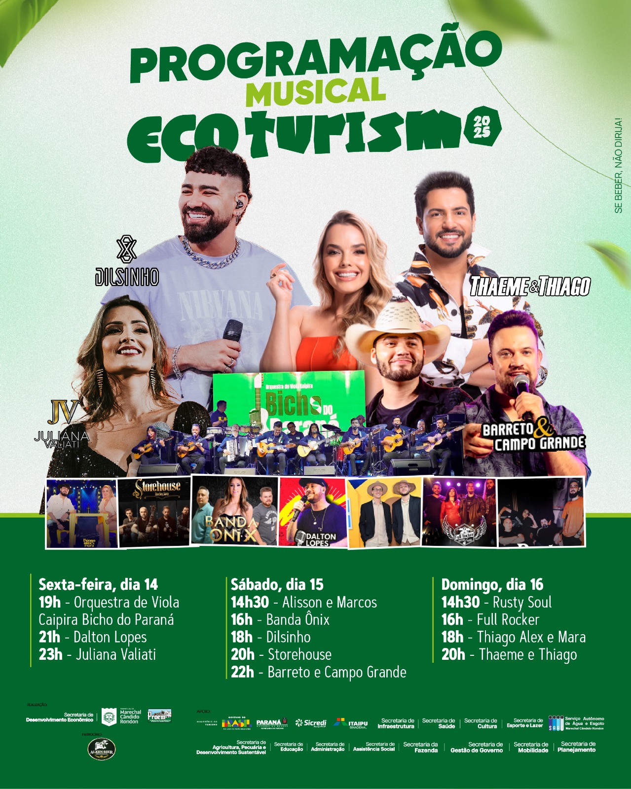 Dilsinho, Thaeme e Thiago, Barreto e Campo Grande, Julianas Valiati e Orquestra de Viola Caipira Bicho do Paraná estarão no Ecoturismo 2025