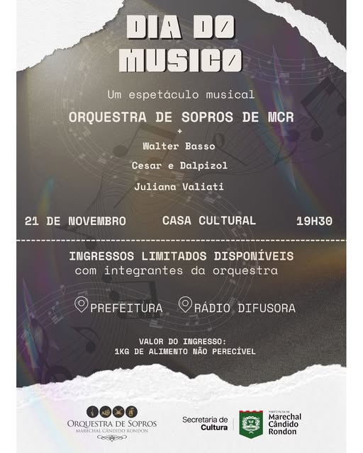 Dia do Músico será celebrado em Marechal Rondon com espetáculo da Orquestra de Sopros