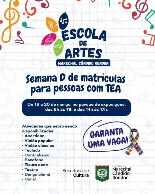 Escola de Artes realizará Semana D com matrículas para atividades voltadas a pessoas com TEA