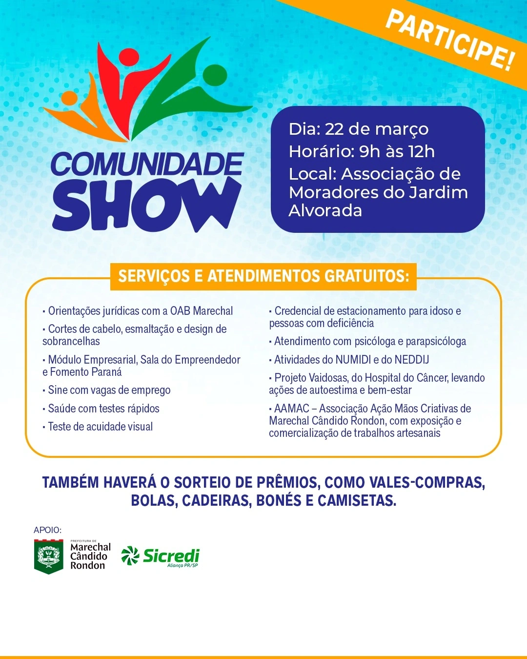 Comunidade Show deste domingo (22) no Jardim Alvorada terá serviços gratuitos e o sorteio de um celular
