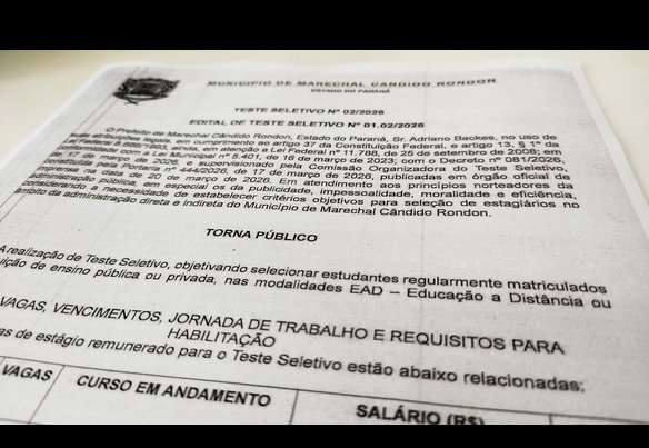 Abertas as inscrições para teste seletivo para estágio remunerado