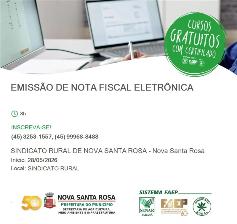 Inscrições abertas para curso gratuito de Emissão de Nota Fiscal Eletrônica